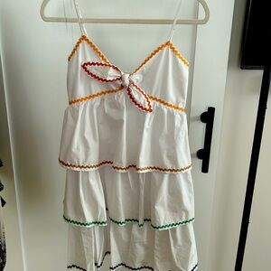 English factory tiered Rick rack tie front dress